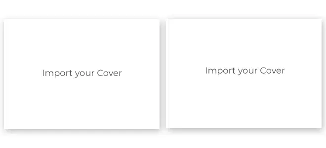 Blank photobook cover template with the text ''Import your Cover'' displayed on a plain white background. Ideal for customising and personalising photo albums, making it a perfect gift idea for various occasions such as birthdays, Christmas, baby showers, and Valentine''s Day.