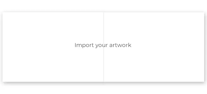 Blank white photobook template with the text ''Import your artwork'' in the centre. Ideal for creating personalised photo albums, gifts for men, baby shower gift ideas, Christmas gifts, and Valentine''s Day gift ideas. Customisable for various occasions and available for personalised gifts in South Africa.